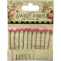 Dovecraft - Trimcraft Sweet Paris Stick Pins - Pink Hearts