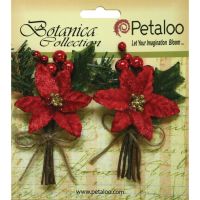 Petaloo Botanica Collection - Pine Pick with Pointsettia & Berries