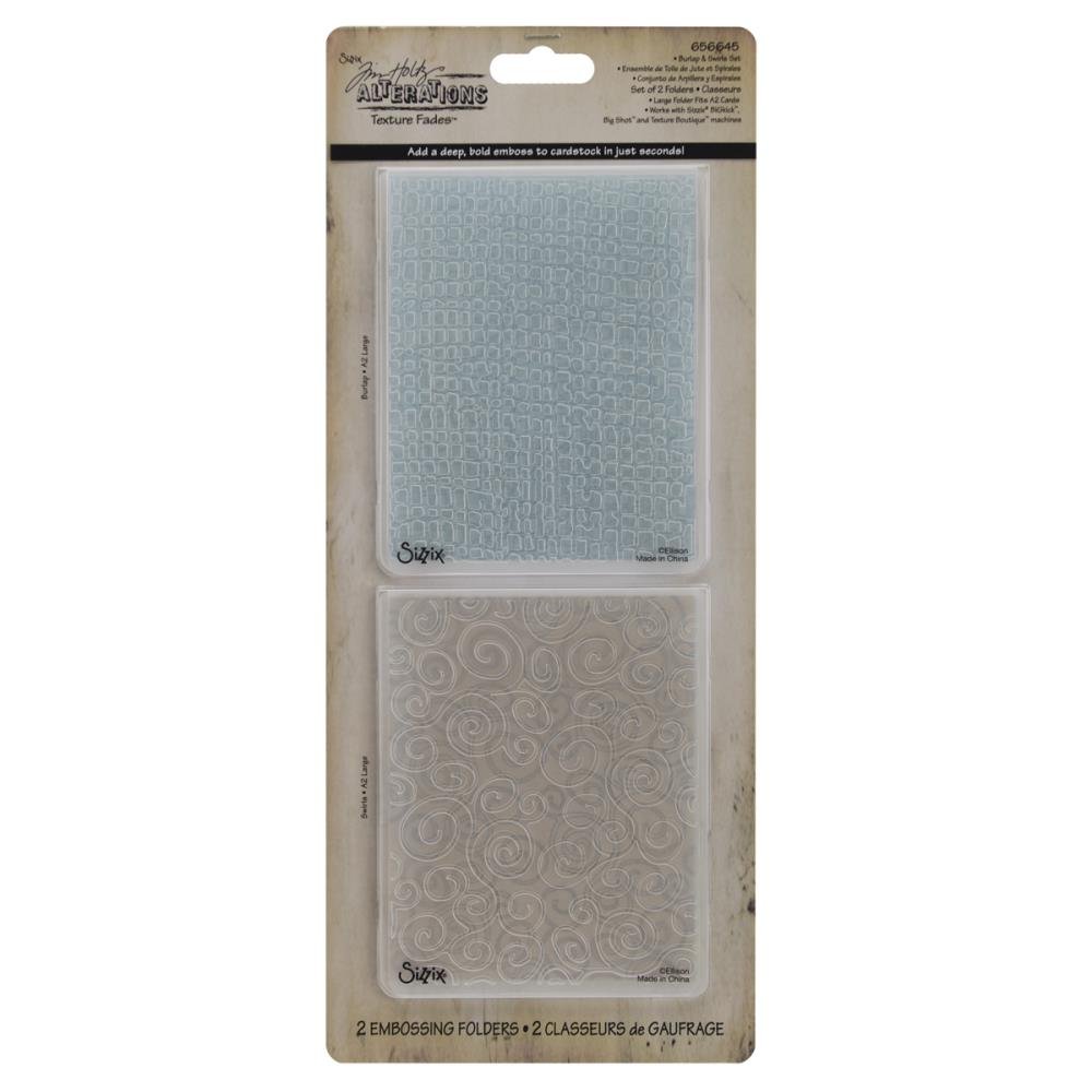 Tim Holtz Alterations Burlap and Swirls Embossing Folders